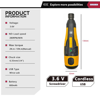 Електрическа отвертка Мини акумулаторна бормашина 3,6 V Литиева батерия Ръчна и електрическа USB захранващ инструмент Зареждане на LED светлина за ДОМА, Направи си сам