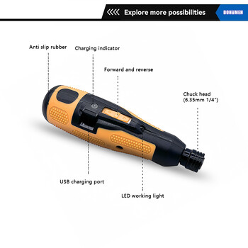 Електрическа отвертка Мини акумулаторна бормашина 3,6 V Литиева батерия Ръчна и електрическа USB захранващ инструмент Зареждане на LED светлина за ДОМА, Направи си сам