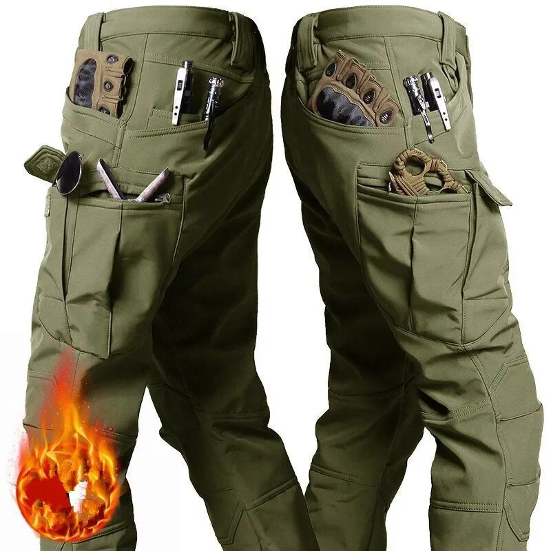 Žiemos lauko nusidėvėjimui atsparios kelių sluoksnių dvisluoksnės sustorėjusios minkštos vilnos izoliacijos vandeniui atsparios kelių kišenių taktinės kelnės