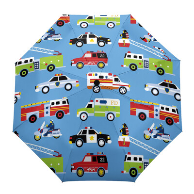 Ugunsdzēsēju mašīnas ātrās palīdzības Ceļu policijas multfilma Āra vēja necaurlaidīgs lietussargs Pilnībā automātisks astoņu virzienu vīriešu sieviešu liels saulessargs