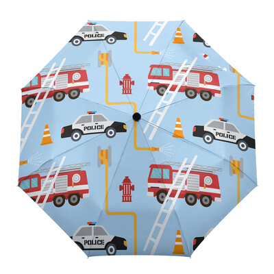 Ugunsdzēsēju mašīnas ātrās palīdzības Ceļu policijas multfilma Āra vēja necaurlaidīgs lietussargs Pilnībā automātisks astoņu virzienu vīriešu sieviešu liels saulessargs