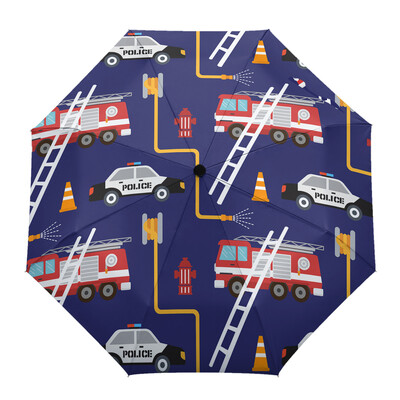 Ugunsdzēsēju mašīnas ātrās palīdzības Ceļu policijas multfilma Āra vēja necaurlaidīgs lietussargs Pilnībā automātisks astoņu virzienu vīriešu sieviešu liels saulessargs