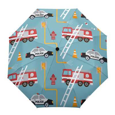 Ugunsdzēsēju mašīnas ātrās palīdzības Ceļu policijas multfilma Āra vēja necaurlaidīgs lietussargs Pilnībā automātisks astoņu virzienu vīriešu sieviešu liels saulessargs