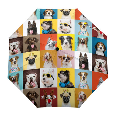 Cartoon Dog Lemmikloomaarmastaja Kawaii Print Naised Mehed Vihmavari Kolm kokkupandavat tüdrukut Vastupidav kaasaskantav käsitsi Vihmavarjud Kingitus päikesevari