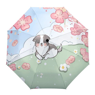 Cartoon Dog Lemmikloomaarmastaja Kawaii Print Naised Mehed Vihmavari Kolm kokkupandavat tüdrukut Vastupidav kaasaskantav käsitsi Vihmavarjud Kingitus päikesevari