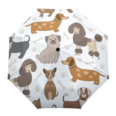 Cartoon Dog Lemmikloomaarmastaja Kawaii Print Naised Mehed Vihmavari Kolm kokkupandavat tüdrukut Vastupidav kaasaskantav käsitsi Vihmavarjud Kingitus päikesevari