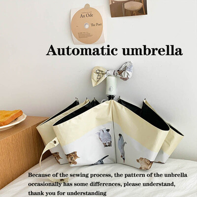 Automaatne vihmavari Fashion Cute Cat vihmavari UV-kindel päikesevari Tuulekindel turvaline Kokkupandav kaasaskantav ärikingituse vihmavari