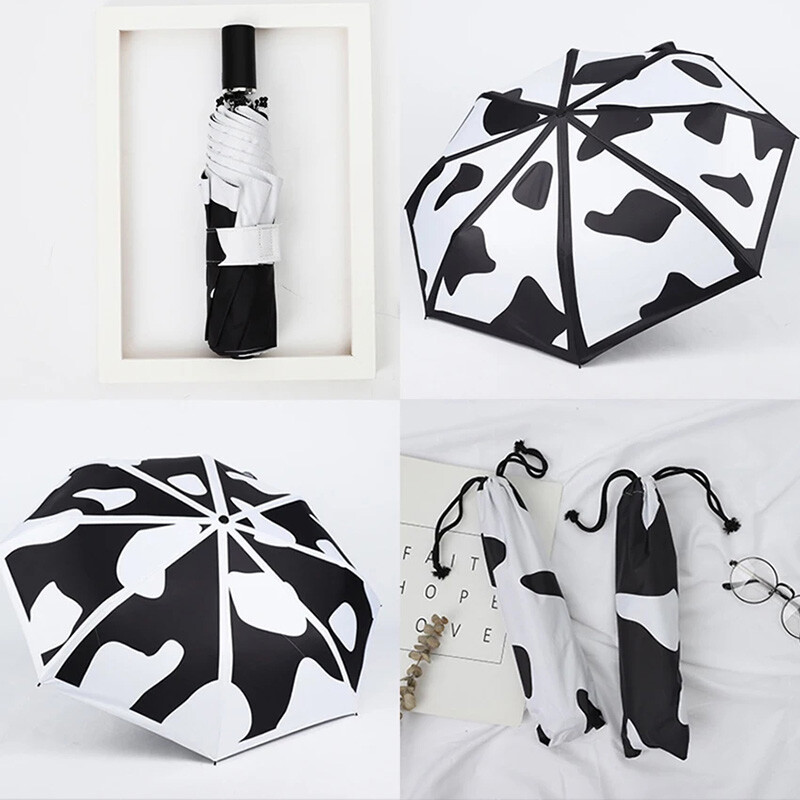 Μαύρο και άσπρο μοτίβο αγελάδας Ομπρέλες αντιηλιακής προστασίας από βινύλιο κατά της υπεριώδους ακτινοβολίας Rainstorm Ομπρέλες διπλής χρήσης μικροί φρέσκοι μαθητές