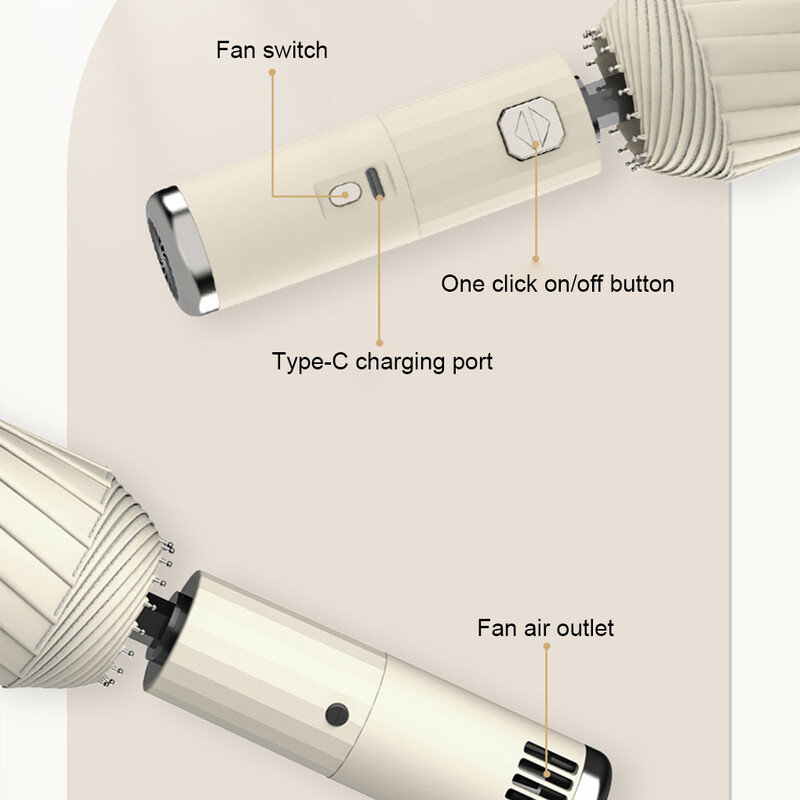 Umbrelă portabilă cu ventilator Răcire convenabilă și protecție solară On Go Umbrelă impermeabilă pentru femei, roz