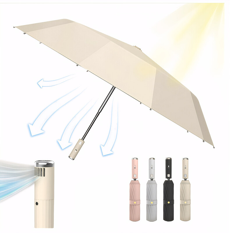 Umbrelă portabilă cu ventilator Răcire convenabilă și protecție solară On Go Umbrelă impermeabilă pentru femei, roz