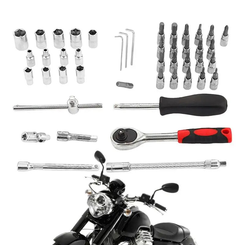 46 gab. Automašīnas remonta instrumentu komplekts 1/4 collu ligzdu komplekts automašīnas remonta instrumenta sprūdrata griezes momenta atslēga Combo auto remonta komplekta mehāniskais rīks