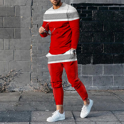 2023. gada rudens lielizmēra 2 daļ. komplekti Treniņtērps ar garām piedurknēm T krekls Sporta bikses Uzvalki Vīriešu Ielu apģērbi Sporta krekls Bikses Apģērbi