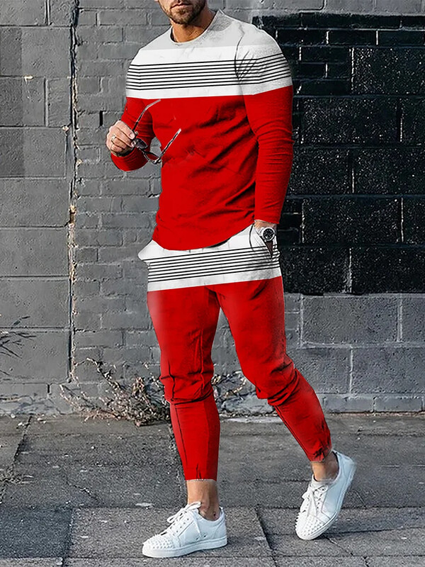 2023. gada rudens lielizmēra 2 daļ. komplekti Treniņtērps ar garām piedurknēm T krekls Sporta bikses Uzvalki Vīriešu Ielu apģērbi Sporta krekls Bikses Apģērbi