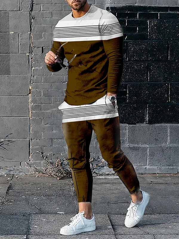 2023. gada rudens lielizmēra 2 daļ. komplekti Treniņtērps ar garām piedurknēm T krekls Sporta bikses Uzvalki Vīriešu Ielu apģērbi Sporta krekls Bikses Apģērbi