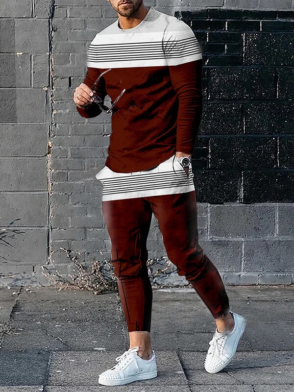 2023. gada rudens lielizmēra 2 daļ. komplekti Treniņtērps ar garām piedurknēm T krekls Sporta bikses Uzvalki Vīriešu Ielu apģērbi Sporta krekls Bikses Apģērbi