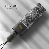 OLYCAT Letný automatický dáždnik Dámsky skladací slnečník Paisley štýl UV ochrana Plochý slnečník UPF50+