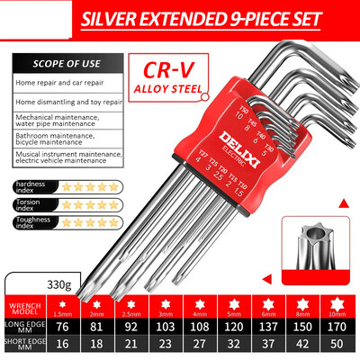 DELIXI ELECTRIC Set chei hexagonale, set de șurubelnițe hexagonale cu chei hexagonale cu manșon universal cuplu lung metrice, pentru motociclete, biciclete