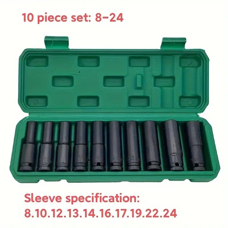 Set de 10 buc. cheie electrică de 1/2 inch, cu cap de priză, priză pneumatică, cheie electrică cu litiu, extensie cu deschidere hexagonală