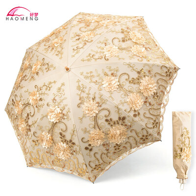 Umbrelă de soare pentru doamnă, ploaie, femeie, dantelă, umbrelă pliabilă, rezistentă la vânt, broderie, pânză, umbrelă de soare, acoperire neagră, cadou Parapluie SY405