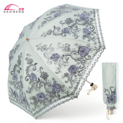 Umbrelă de soare pentru doamnă, ploaie, femeie, dantelă, umbrelă pliabilă, rezistentă la vânt, broderie, pânză, umbrelă de soare, acoperire neagră, cadou Parapluie SY405