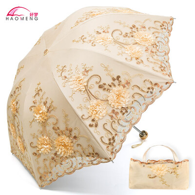 Umbrelă de soare pentru doamnă, ploaie, femeie, dantelă, umbrelă pliabilă, rezistentă la vânt, broderie, pânză, umbrelă de soare, acoperire neagră, cadou Parapluie SY405