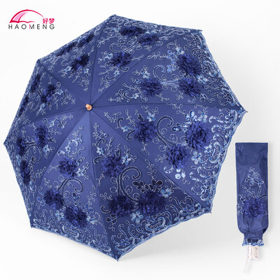 Umbrelă de soare pentru doamnă, ploaie, femeie, dantelă, umbrelă pliabilă, rezistentă la vânt, broderie, pânză, umbrelă de soare, acoperire neagră, cadou Parapluie SY405