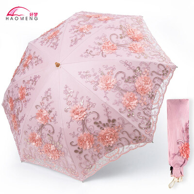 Umbrelă de soare pentru doamnă, ploaie, femeie, dantelă, umbrelă pliabilă, rezistentă la vânt, broderie, pânză, umbrelă de soare, acoperire neagră, cadou Parapluie SY405