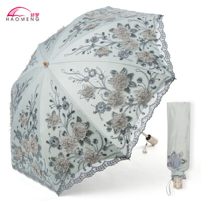 Umbrelă de soare pentru doamnă, ploaie, femeie, dantelă, umbrelă pliabilă, rezistentă la vânt, broderie, pânză, umbrelă de soare, acoperire neagră, cadou Parapluie SY405