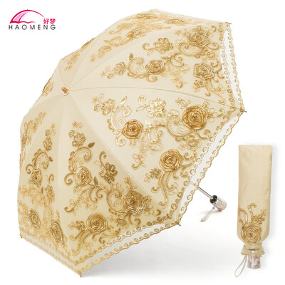 Umbrelă de soare pentru doamnă, ploaie, femeie, dantelă, umbrelă pliabilă, rezistentă la vânt, broderie, pânză, umbrelă de soare, acoperire neagră, cadou Parapluie SY405