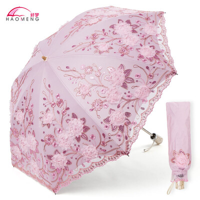 Umbrelă de soare pentru doamnă, ploaie, femeie, dantelă, umbrelă pliabilă, rezistentă la vânt, broderie, pânză, umbrelă de soare, acoperire neagră, cadou Parapluie SY405