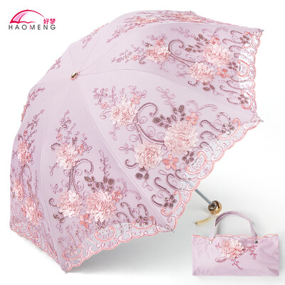 Umbrelă de soare pentru doamnă, ploaie, femeie, dantelă, umbrelă pliabilă, rezistentă la vânt, broderie, pânză, umbrelă de soare, acoperire neagră, cadou Parapluie SY405