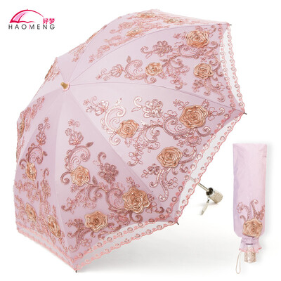 Umbrelă de soare pentru doamnă, ploaie, femeie, dantelă, umbrelă pliabilă, rezistentă la vânt, broderie, pânză, umbrelă de soare, acoperire neagră, cadou Parapluie SY405
