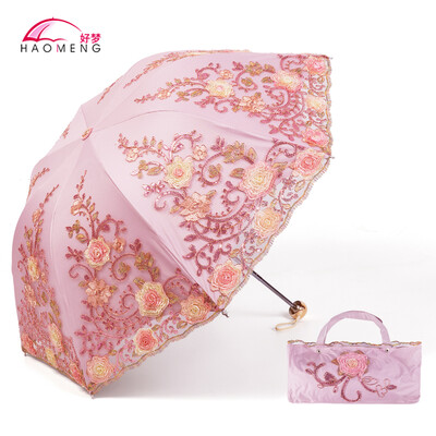 Umbrelă de soare pentru doamnă, ploaie, femeie, dantelă, umbrelă pliabilă, rezistentă la vânt, broderie, pânză, umbrelă de soare, acoperire neagră, cadou Parapluie SY405