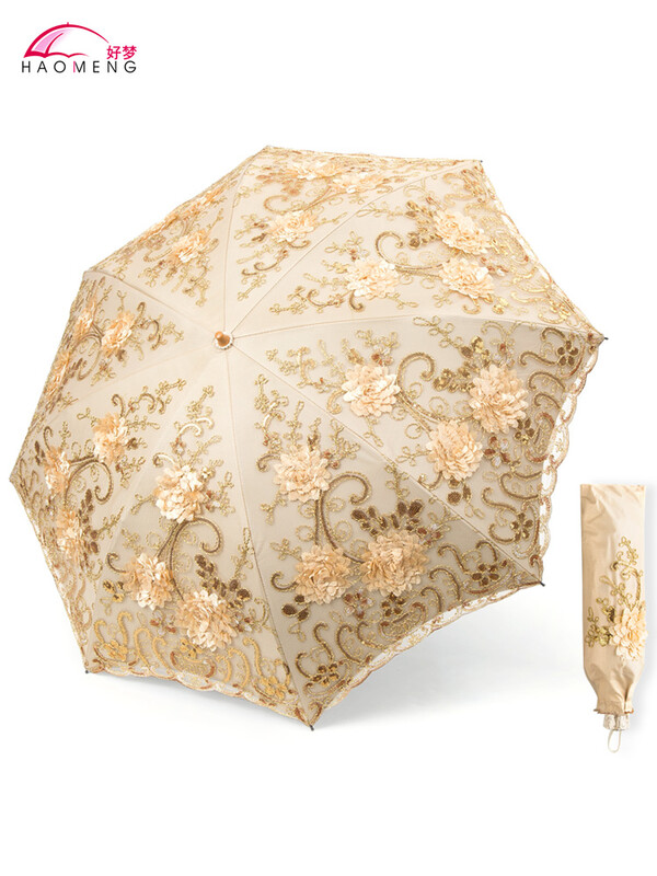 Umbrelă de soare pentru doamnă, ploaie, femeie, dantelă, umbrelă pliabilă, rezistentă la vânt, broderie, pânză, umbrelă de soare, acoperire neagră, cadou Parapluie SY405
