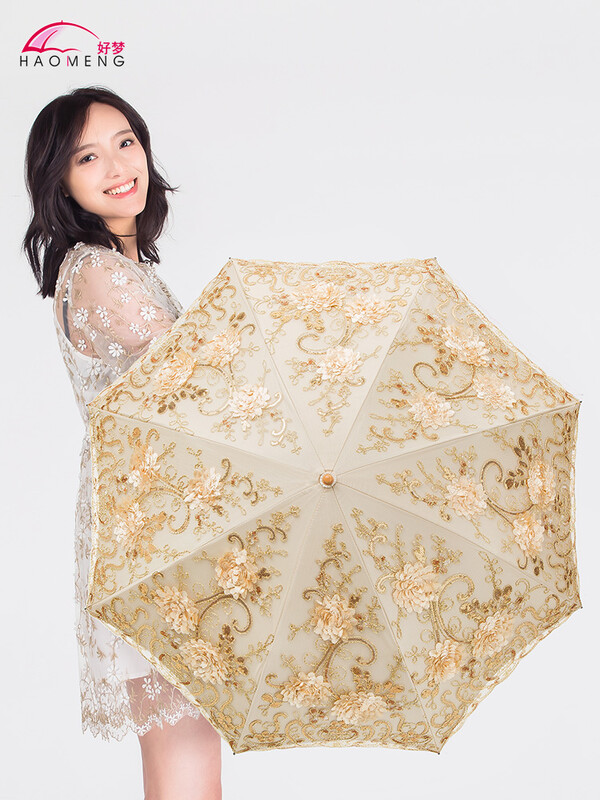 Umbrelă de soare pentru doamnă, ploaie, femeie, dantelă, umbrelă pliabilă, rezistentă la vânt, broderie, pânză, umbrelă de soare, acoperire neagră, cadou Parapluie SY405