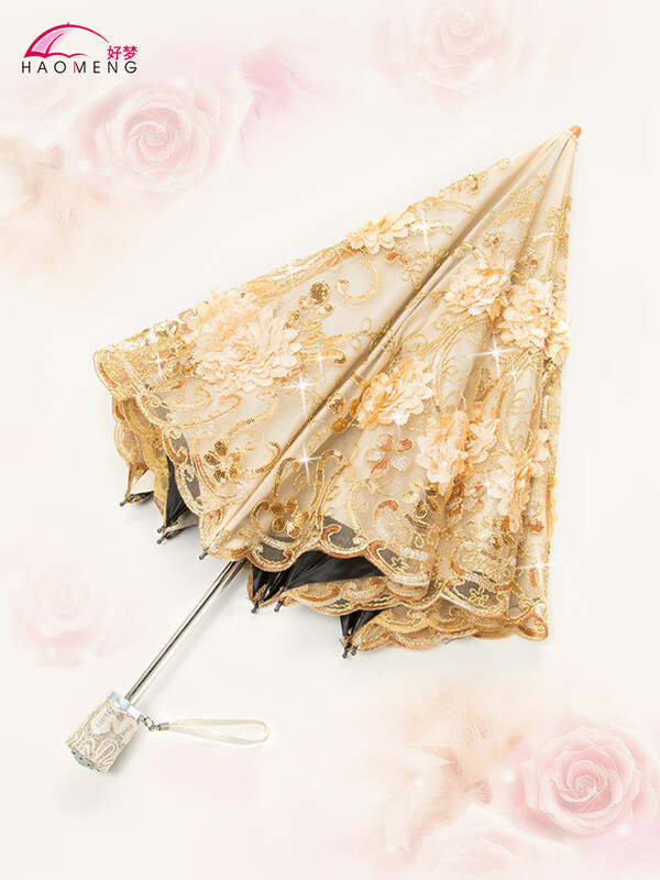 Umbrelă de soare pentru doamnă, ploaie, femeie, dantelă, umbrelă pliabilă, rezistentă la vânt, broderie, pânză, umbrelă de soare, acoperire neagră, cadou Parapluie SY405