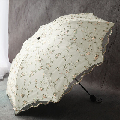 Sievietes salokāms lietussargs Retro dāmu mežģīņu lietussargs lietus sietiņš izšuvumi ziedi divslāņu saulessargi parapluie dāvana SY337