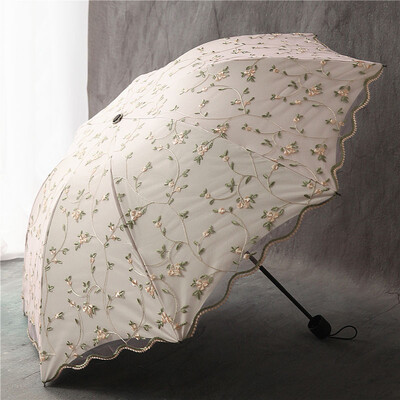 Sievietes salokāms lietussargs Retro dāmu mežģīņu lietussargs lietus sietiņš izšuvumi ziedi divslāņu saulessargi parapluie dāvana SY337