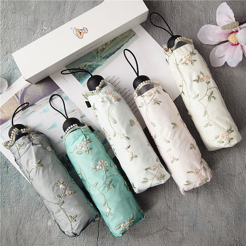 Sievietes salokāms lietussargs Retro dāmu mežģīņu lietussargs lietus sietiņš izšuvumi ziedi divslāņu saulessargi parapluie dāvana SY337