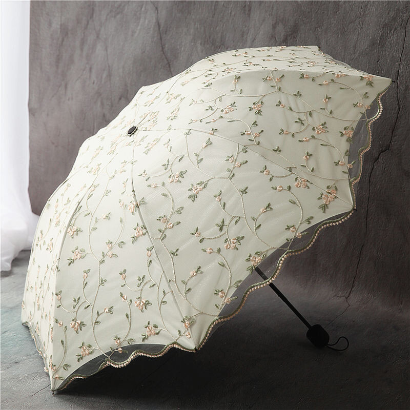 Sievietes salokāms lietussargs Retro dāmu mežģīņu lietussargs lietus sietiņš izšuvumi ziedi divslāņu saulessargi parapluie dāvana SY337