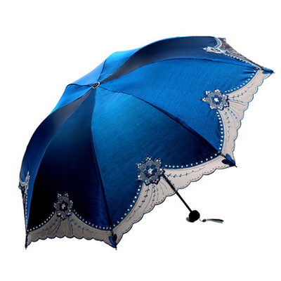 Vintage elegáns kínai virágok csipke napernyő 3 hajtható szélálló napvédő kültéri anti UV napernyő női napos esős napernyő