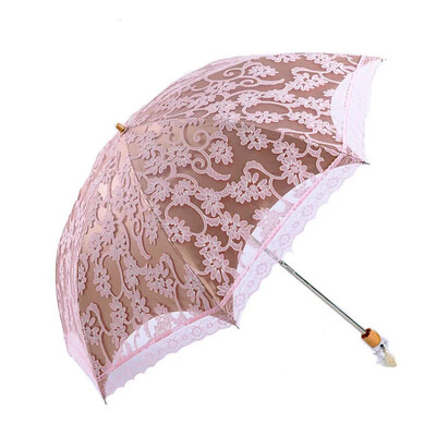 Mežģīņu puķu sievietes saulessargs vintage kāzu ballīšu dekors Saulessargs UV aizsardzība pret vēju izturīgs saulessargs 3 salokāms kristāla rokturis