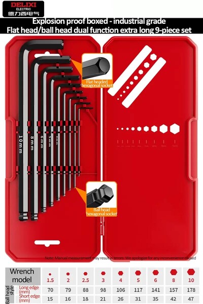 DELIXI ELECTRIC Σετ κλειδιών Allen, Εξαγωνικό Κλειδί Allen Σετ σε συσκευασία με κουτί με κλειδί, Sleev Universal Torque Long Metric, για συντήρηση οχήματος