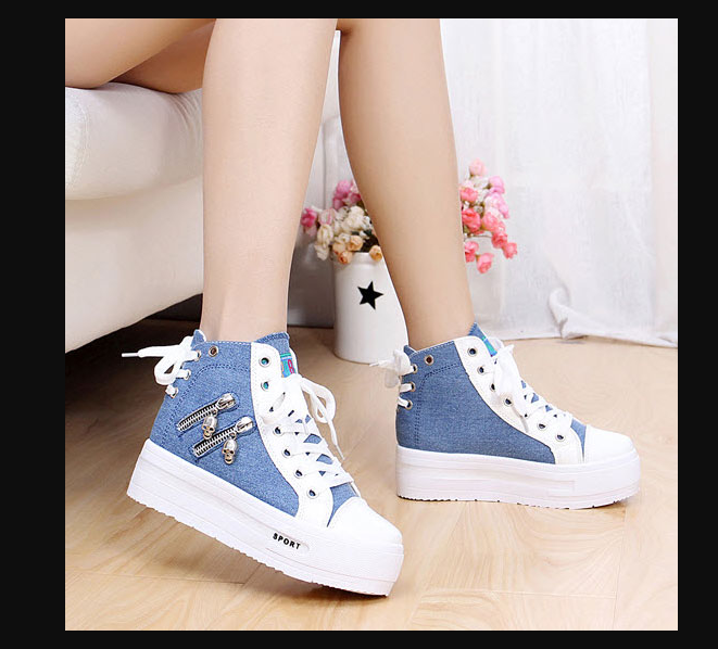 Pavasara sieviešu audekla apavi ar biezu zoli, aizšņorējami mugurā ar rāvējslēdzēju platforma vienkrāsaini korejiešu stila ikdienas apavi studentiem