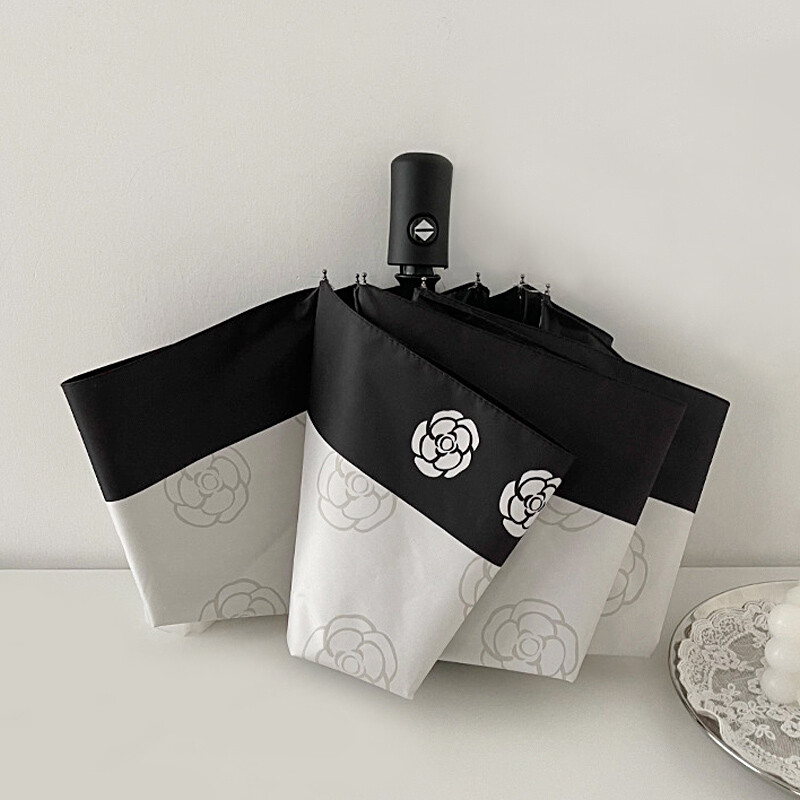 Λογότυπο Camellia Flower Automatic Ombrella Rain Women 3 αναδιπλούμενο Συμπαγές, ελαφρύ, ανθεκτικό στον άνεμο UV, ομπρέλα για επαγγελματικό δώρο