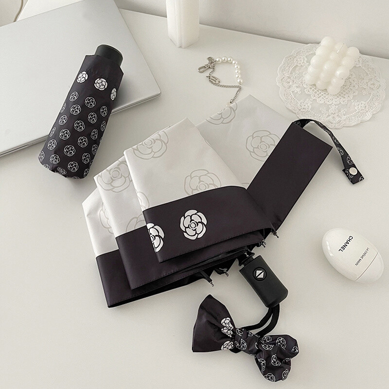 Λογότυπο Camellia Flower Automatic Ombrella Rain Women 3 αναδιπλούμενο Συμπαγές, ελαφρύ, ανθεκτικό στον άνεμο UV, ομπρέλα για επαγγελματικό δώρο