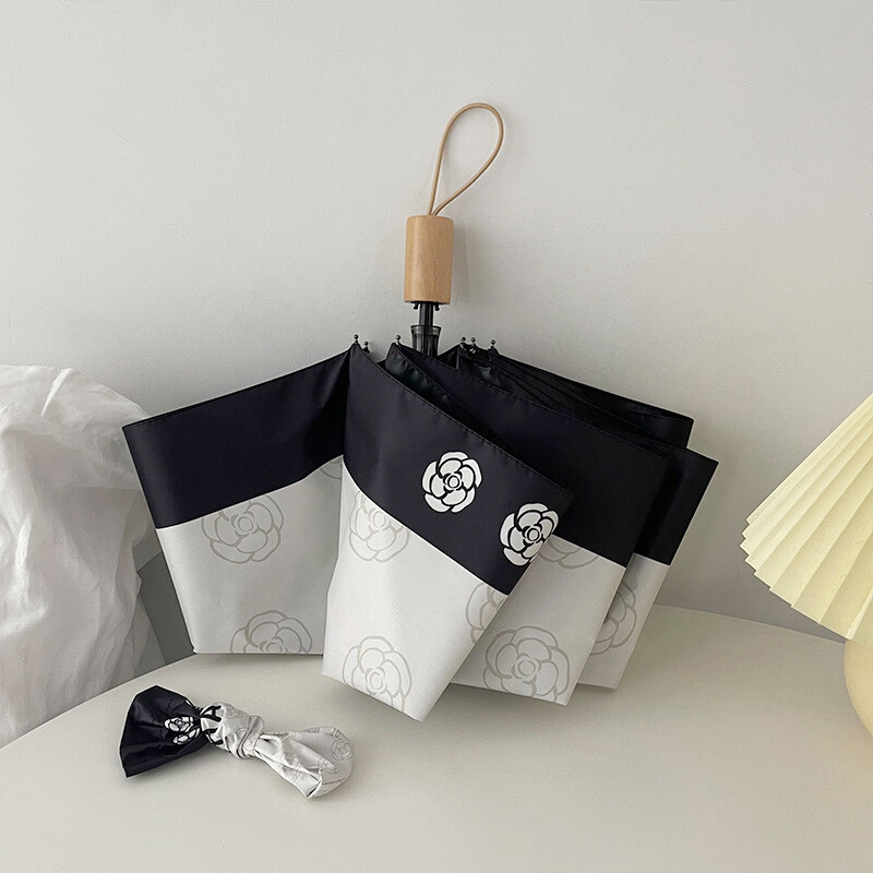 Λογότυπο Camellia Flower Automatic Ombrella Rain Women 3 αναδιπλούμενο Συμπαγές, ελαφρύ, ανθεκτικό στον άνεμο UV, ομπρέλα για επαγγελματικό δώρο