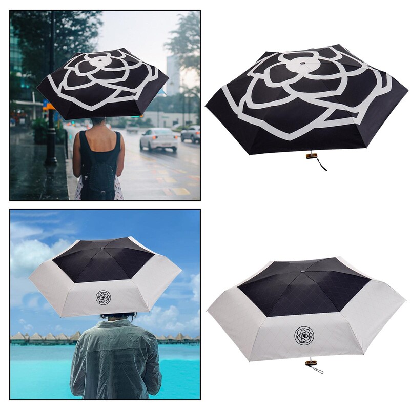 Portable Umbrella Personal Umbrella Outdoor Activities Compact 6 Ribs Camellia for Women Sunny Umbrella Sunny Umbrella Sun Rain Umbrella
