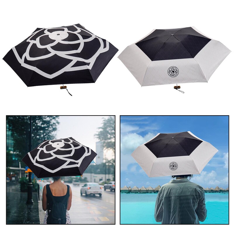 Portable Umbrella Personal Umbrella Outdoor Activities Compact 6 Ribs Camellia for Women Sunny Umbrella Sunny Umbrella Sun Rain Umbrella