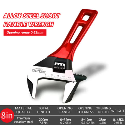 DELIXI ELECTRIC Cheie cu mâner scurt, roată cu clichet cu deschidere mare Cheie reglabilă pentru baie, pentru întreținerea instalației de conducte de baie